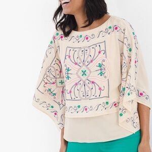 Chicos Embroidered Floral Tribal  Puncho Top